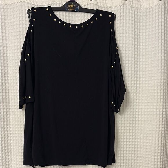 Bellaini Black Embellished Cold Shoulder 3/4 Sleeve Blouse size 1X - Picture 4 of 4